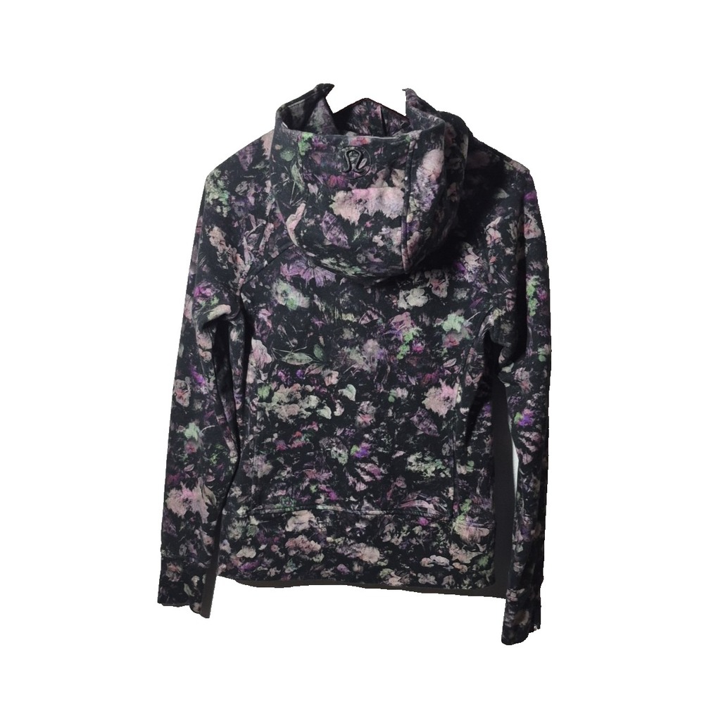 Lululemon Scuba Jacket Womens 34 Chest Purple/Black Floral Hoodie‎ Full Zip